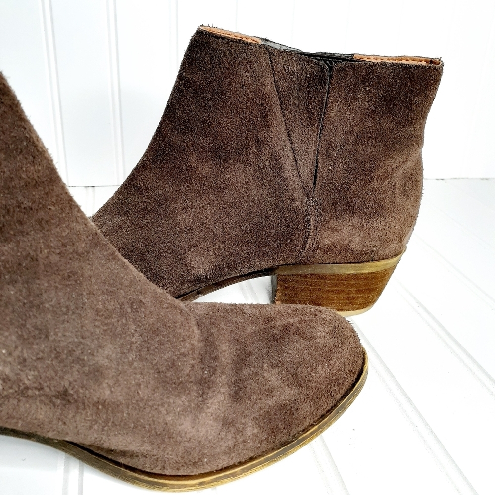 Lucky Brand Benissa Brown Suede Leather Pull On Ankle Booties C305 - Picture 10 of 15